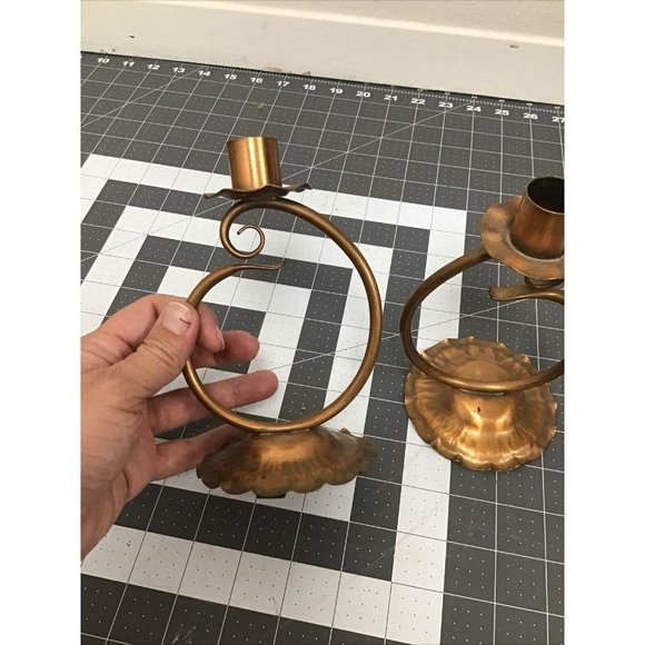 MID Century Handmade Art Copper Candle Holders - Picture 4 of 5